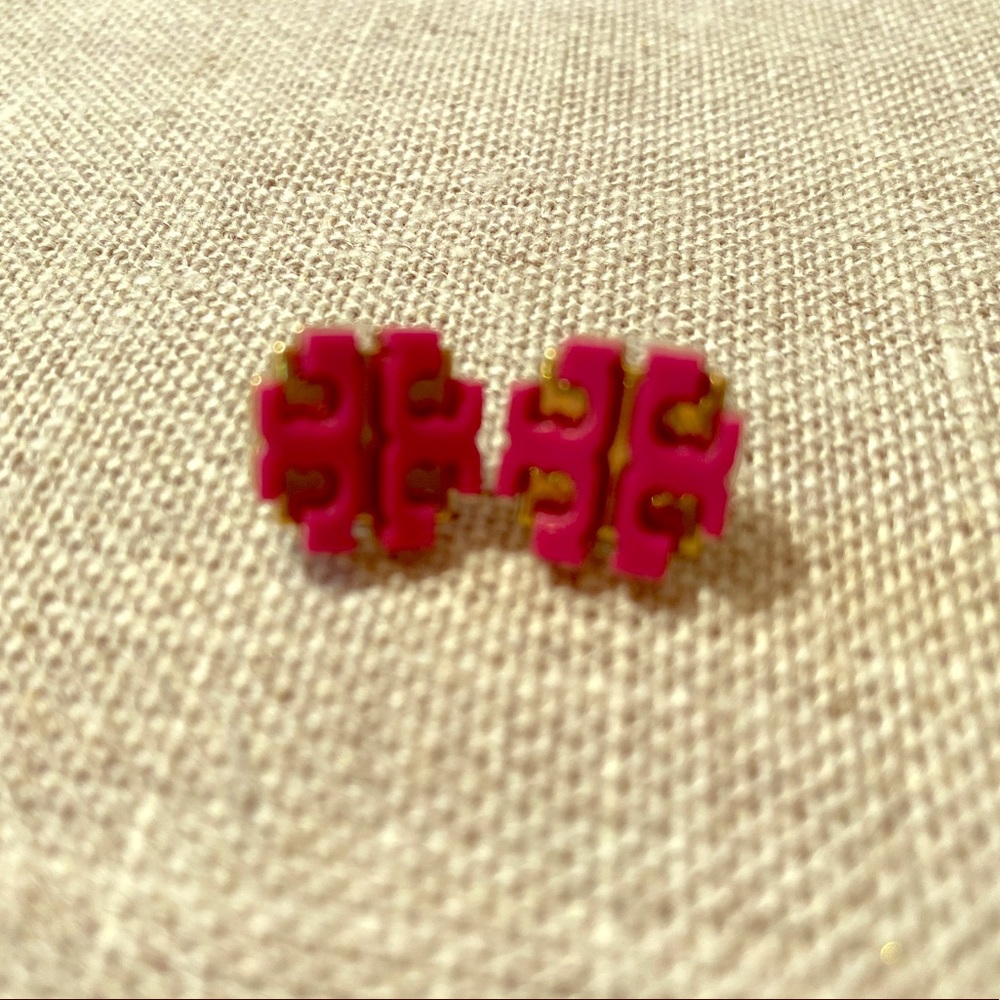 Tory Burch purple logo stud earring